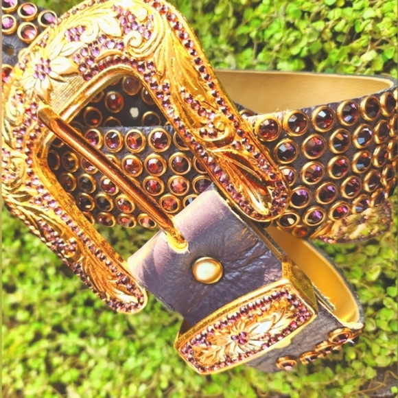 KIPPYS Leather Handmade Crystals Purple Crystalss Leather Western Buckle Belt 34 - Picture 15 of 16
